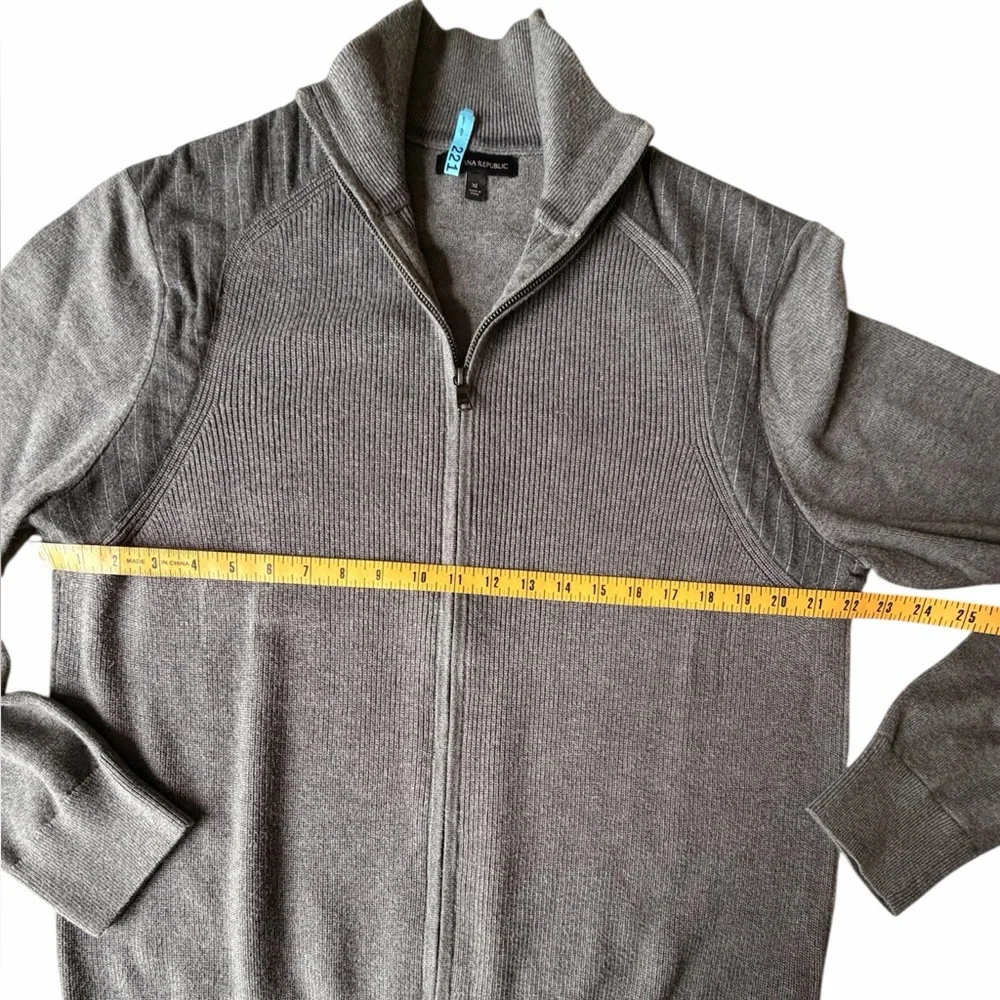 Banana Republic Gray Front Zip Sweater Wool Flannel Trim, size XL